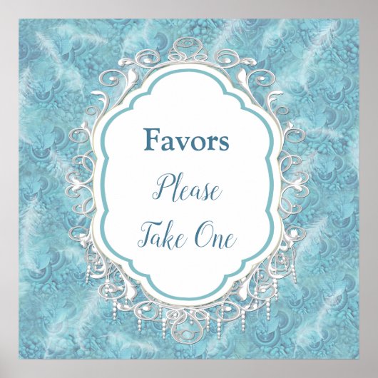 Mix Blue Pattern, Feathers & White Lace Poster (Vorne)