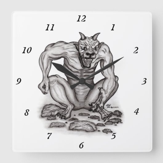 Mix-Creature - Troll, Golem and Devil Quadratische Wanduhr (Vorderseite)