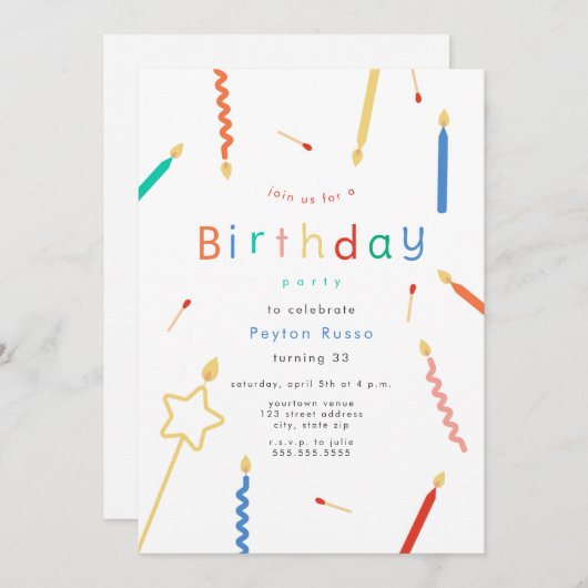 Mix + Match Kerzen & Matten Geburtstag Einladung (Vorne/Hinten)