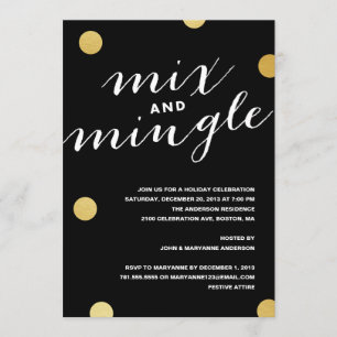 MIX & MINGLE GOLD PUNKTE FEIERTAGS-PARTYEINLADUN EINLADUNG