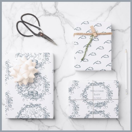 Mix n Match Birds Nest Individuelle Name Babydusch Geschenkpapier Set