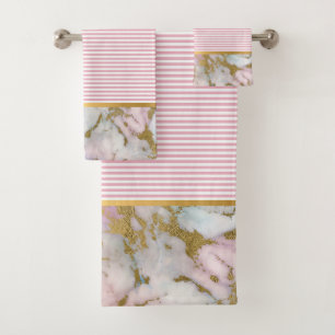 MIX N MATCH MARBLE STRIPE PINK BADEZIMMER TOWEL SE BADHANDTUCH SET