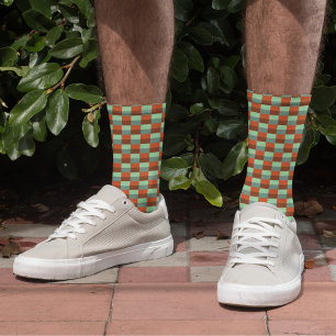 Mix of Green and Red Color Blocks Socken