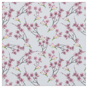 Mix Pink & Green Blume auf L Blue Fabric Stoff