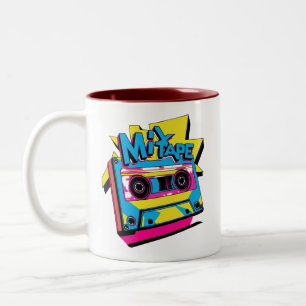 Mix Tape Vibes   Retro 80er Neon Cassette Zweifarbige Tasse