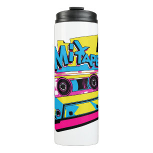 Mix Tape Vibes Retro 80er Neon-Kassette Thermosbecher
