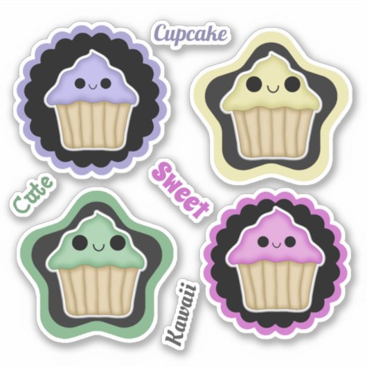 Mix und Match Kawaii Cupcakes Aufkleber (Vorderseite)