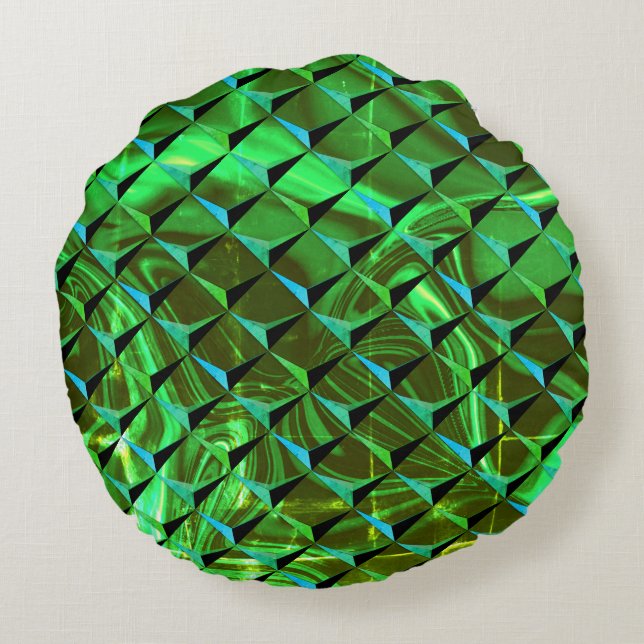 Mix von 3D- und grünen Kurven oder Wellen Rundes Kissen (Rückseite)
