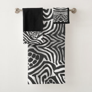 Mixed Animal Print Bademantel Handtuch Set - B&W B