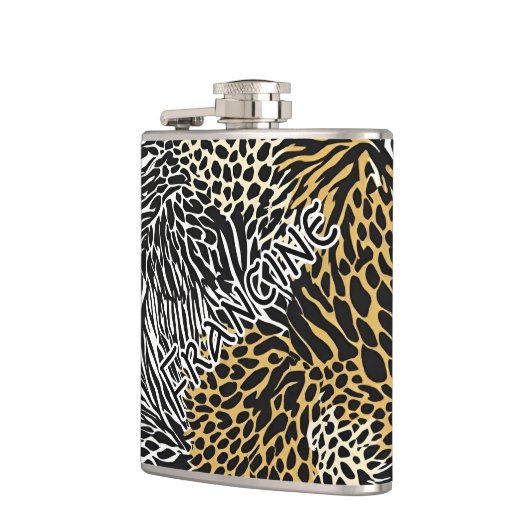 Mixed Animal Print Zebra Leopard Tiger Mixed Print Flachmann (Links)