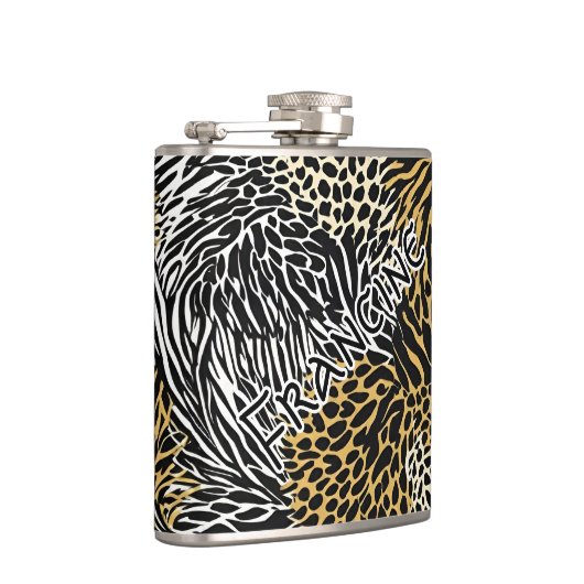 Mixed Animal Print Zebra Leopard Tiger Mixed Print Flachmann (Rechts)