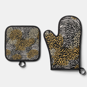 Mixed Animal Print Zebra Leopard Tiger Mixed Print Ofenhandschuh & Topflappen-Set