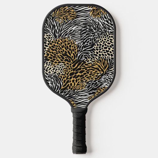 Mixed Animal Print Zebra Leopard Tiger Mixed Print Pickleball Schläger (Vorderseite)