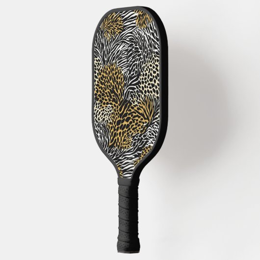 Mixed Animal Print Zebra Leopard Tiger Mixed Print Pickleball Schläger (Links)