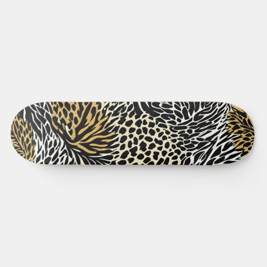 Mixed Animal Print Zebra Leopard Tiger Mixed Print Skateboard (Horizontal)