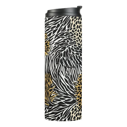 Mixed Animal Print Zebra Leopard Tiger Mixed Print Thermosbecher (Nach links gedreht)