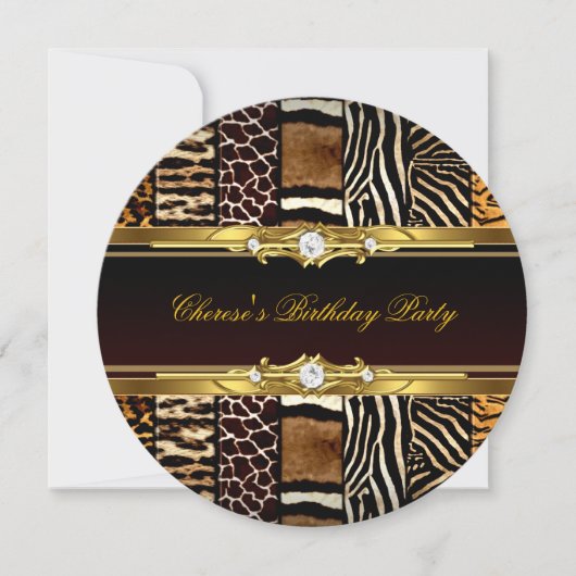 Mixed Animal Prints Birthday Party Gold Black 2 Einladung (Vorderseite)