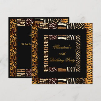 Mixed Animal Prints Gold Black Birthday Party Einladung