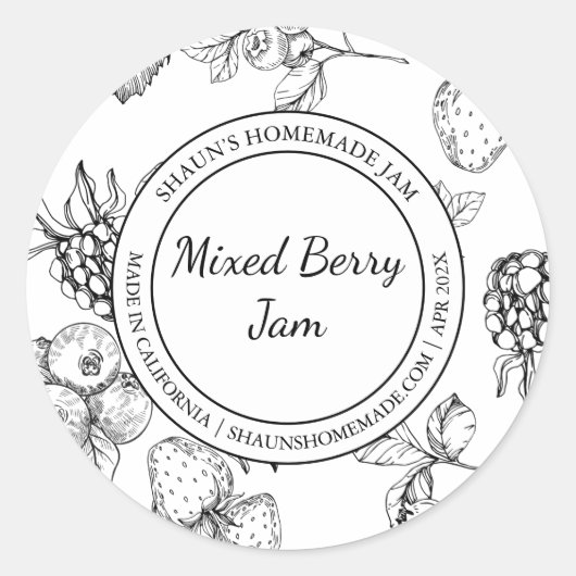 Mixed Berry Jam Sketch Modernes Label Runder Aufkleber (Vorderseite)