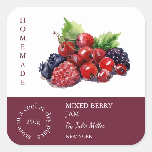 Mixed Berry Small Business Label Quadratischer Aufkleber (Vorderseite)