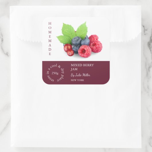 Mixed Berry Small Business Label Quadratischer Aufkleber (Tasche)