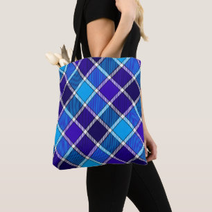 Mixed Blue Tartan Tote Bag Tasche
