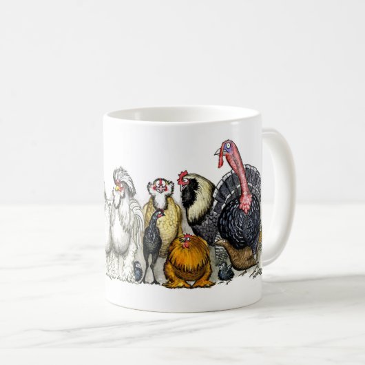 Mixed breeds of chicken and poultry mug kaffeetasse (VorderseiteRechts)