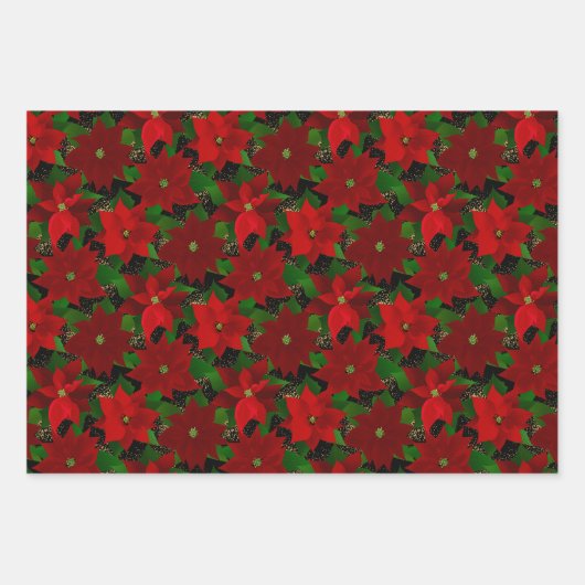 Mixed Christmas Poinsettias Geschenkpapier Set (Vorderseite 3)