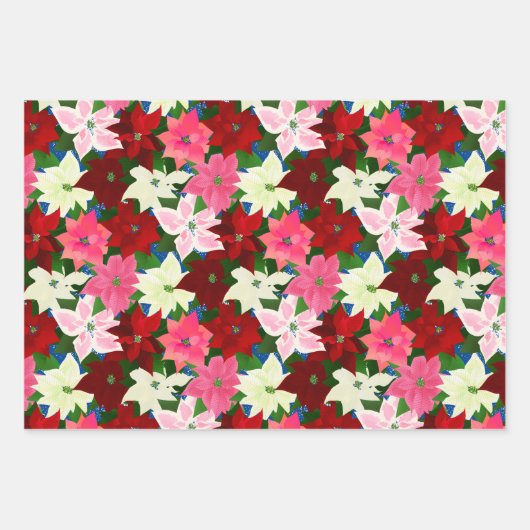 Mixed Christmas Poinsettias Geschenkpapier Set (Vorderseite)
