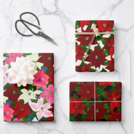 Mixed Christmas Poinsettias Geschenkpapier Set