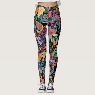 Mixed Fall Floral Blätter Berry Watercolor Muster Leggings
