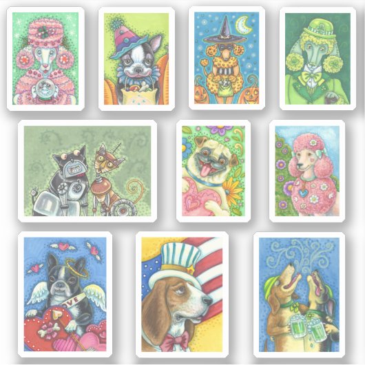 MIXED FERIENHUNDE ROBOT BOSTON POODLE HOUND MOPS AUFKLEBER (Vorderseite)