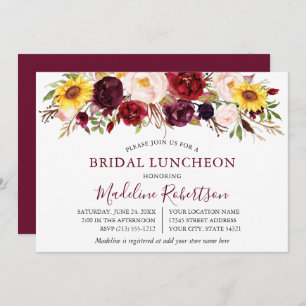Mixed Floral Burgundy Bridal Luncheon Einladung