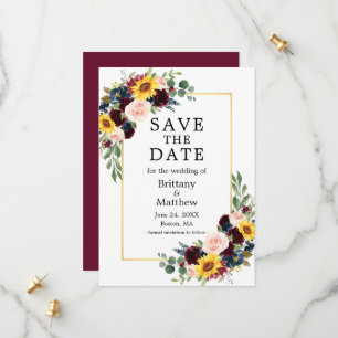Mixed Floral Burgundy Gold Elegante Save The Date
