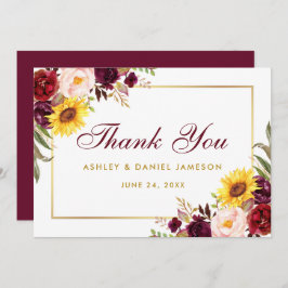 Mixed Floral Burgundy Gold Wedding Dankeskarte