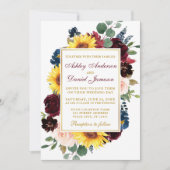 Mixed Floral Wedding Burgundy Gold Einladung (Vorderseite)