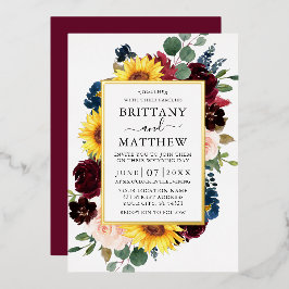 Mixed Floral Wedding Burgundy Gold Folieneinladung