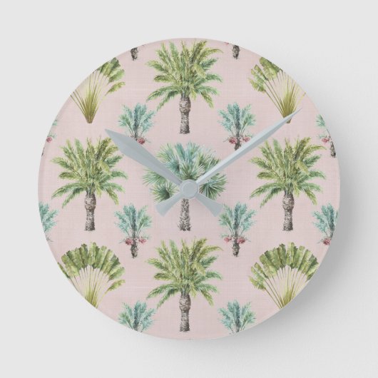 Mixed Green Palm Trees Runde Wanduhr (Vorderseite)