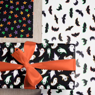 Mixed Halloween Patterns Ghost Bats Stars Geschenkpapier Set