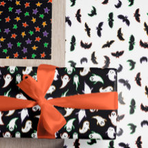 Mixed Halloween Patterns Ghost Bats Stars