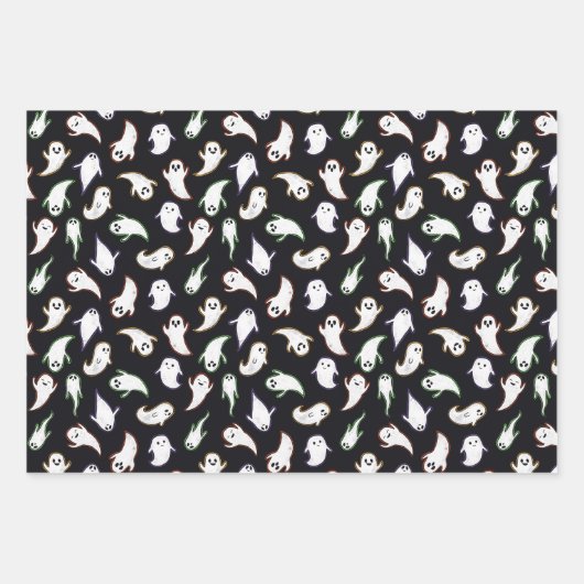 Mixed Halloween Patterns Ghost Bats Stars Geschenkpapier Set (Vorderseite)