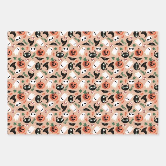 Mixed Halloween Patterns Ghost Pumpkins Bats Geschenkpapier Set (Vorderseite 2)