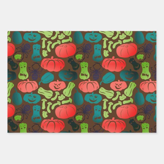 Mixed Halloween Patterns Set von 3 Spooky Fun Geschenkpapier Set (Vorderseite 3)
