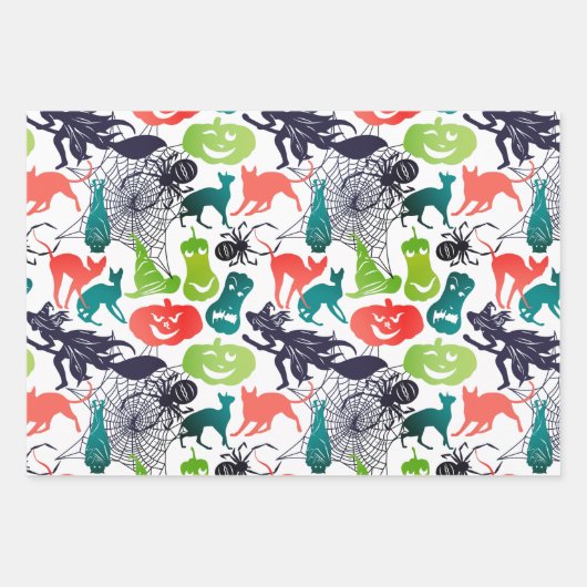 Mixed Halloween Patterns Set von 3 Spooky Fun Geschenkpapier Set (Vorderseite)