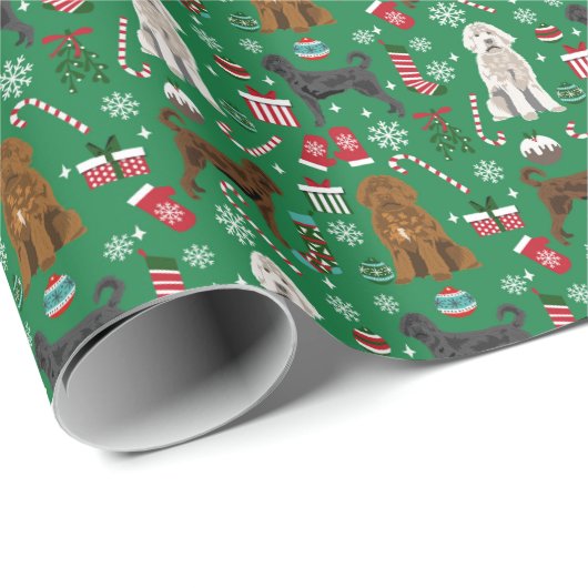 Mixed Labradoodle Hundeschlitten Geschenkpapier (Rolleneckpunkt)