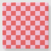 Mixed Light Pink Checkered Steinuntersetzer (Vorderseite)