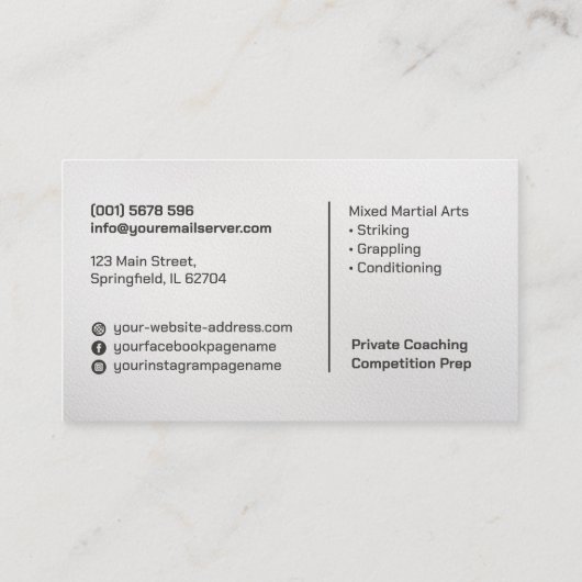 MIXED MARTIAL ARTS - Ausbildung von Kampfkünsten Visitenkarte (Rückseite)