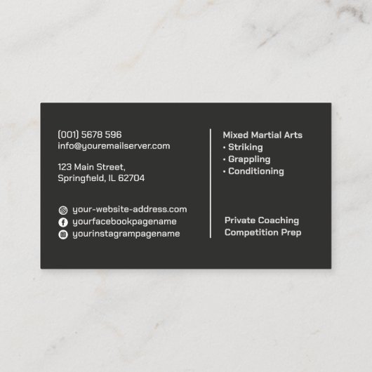 MIXED MARTIAL ARTS - Ausbildung von Kampfkünsten Visitenkarte (Rückseite)
