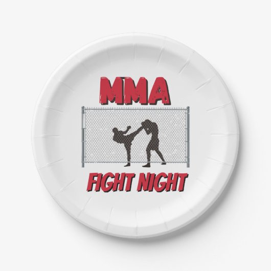 MIXED MARTIAL ARTS Fight Night Text und Silhouette Pappteller (Vorderseite)