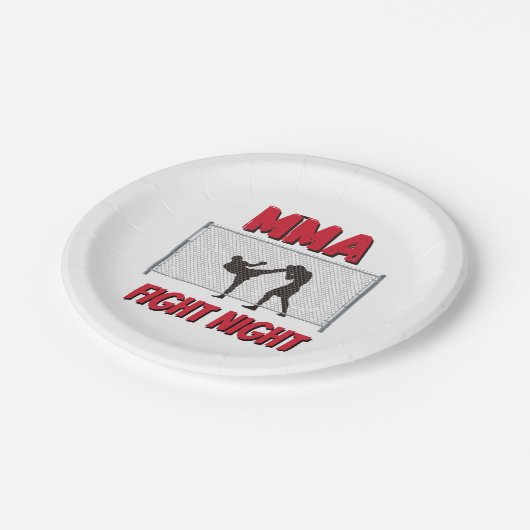 MIXED MARTIAL ARTS Fight Night Text und Silhouette Pappteller (Schrägansicht)